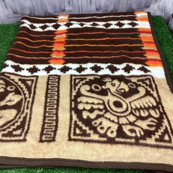 Vintage Biederlack Orange Brown Southwestern Blanket Made In West Germany